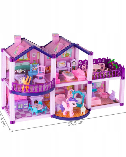 Lėlių namelis poniams VILLA arkliai šuo baldai poniams vaikams rožinis