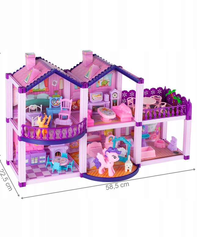 Lėlių namelis poniams VILLA arkliai šuo baldai poniams vaikams rožinis