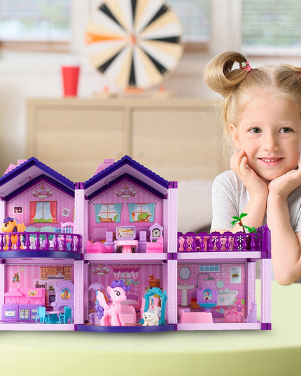 Lėlių namelis poniams VILLA arkliai šuo baldai poniams vaikams rožinis