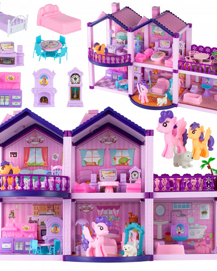 Lėlių namelis poniams VILLA arkliai šuo baldai poniams vaikams rožinis