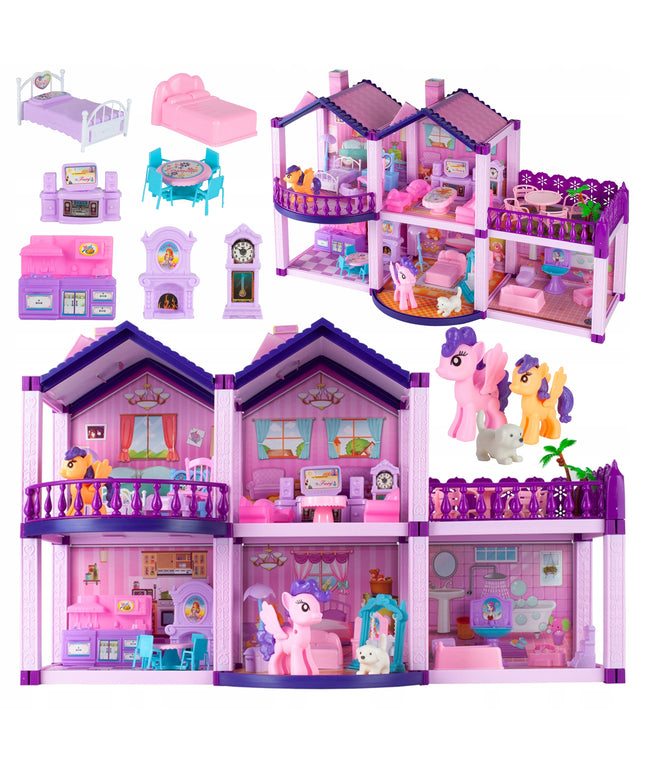 Lėlių namelis poniams VILLA arkliai šuo baldai poniams vaikams rožinis