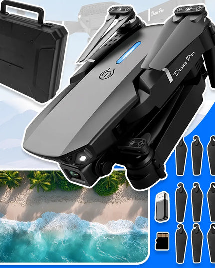 Dronas E88LCD su valdikliu su LCD ekranu, 2 kameromis, 3 akumuliatoriais, „Wi-Fi“, „Optical Flow“, 115 g, veikimo nuotolis iki 250 m