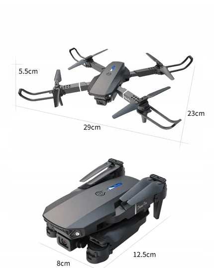 Dronas E88LCD su valdikliu su LCD ekranu, 2 kameromis, 3 akumuliatoriais, „Wi-Fi“, „Optical Flow“, 115 g, veikimo nuotolis iki 250 m