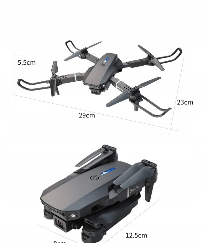 Dronas E88LCD su valdikliu su LCD ekranu, 2 kameromis, 3 akumuliatoriais, „Wi-Fi“, „Optical Flow“, 115 g, veikimo nuotolis iki 250 m