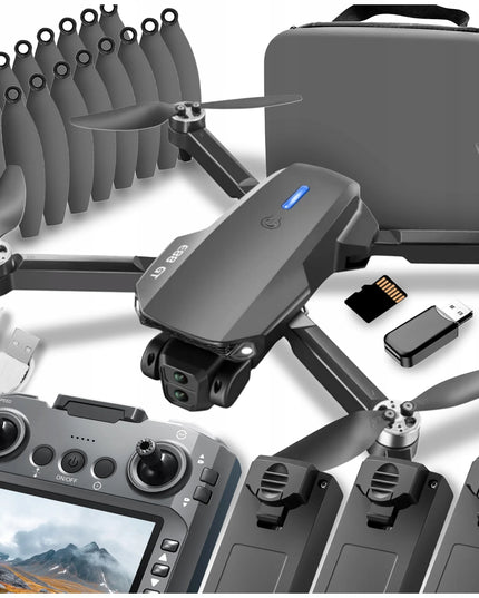 A88GT dronas su 2 kameromis, Wi‑Fi, valdikliu su ekranu, 3 akumuliatoriais, bešepetėliu varikliu, 300 m veikimo nuotoliu, 130 g