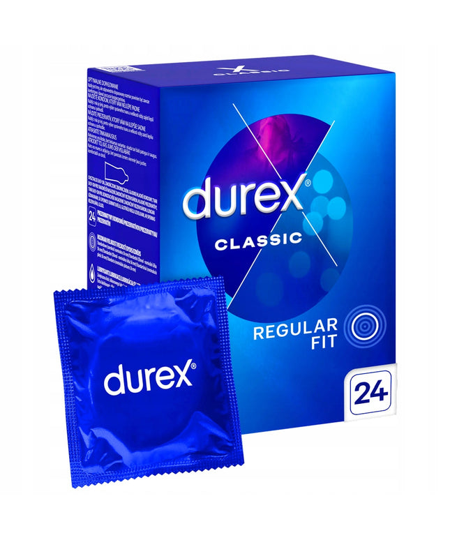 DUREX CLASSIC Klasikiniai prezervatyvai 24 vnt. sudrėkinti ir prigludę
