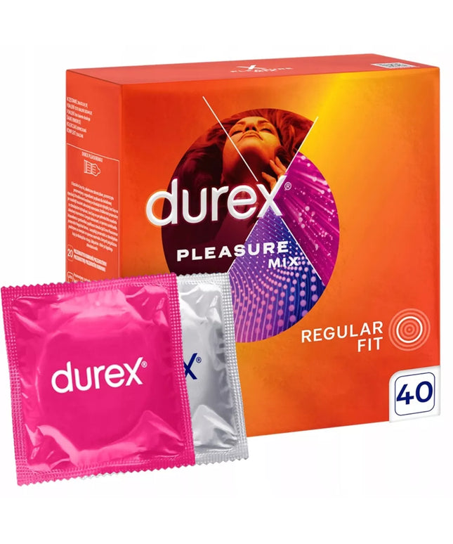 DUREX Pleasure Mix rinkinys, briaunoti, stimuliuojantys prezervatyvai, 40 vnt.