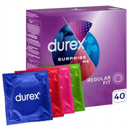 DUREX Prezervatyvai Surprise Me Mix rinkinys 40 vnt. Stimuliuojantys Ploni