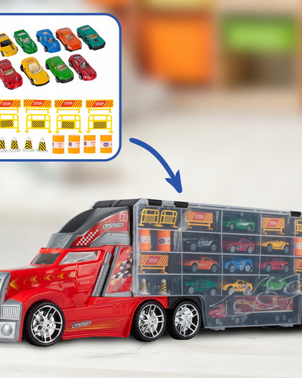 Didelis sunkvežimis žaisliniai automobiliai, paleidimo įrenginys, sunkvežimis transportuotojas 10 automobiliukų didelis