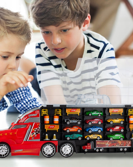 Didelis sunkvežimis žaisliniai automobiliai, paleidimo įrenginys, sunkvežimis transportuotojas 10 automobiliukų didelis