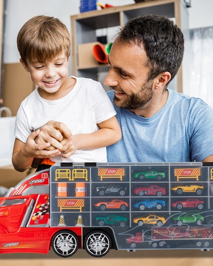 Didelis sunkvežimis žaisliniai automobiliai, paleidimo įrenginys, sunkvežimis transportuotojas 10 automobiliukų didelis