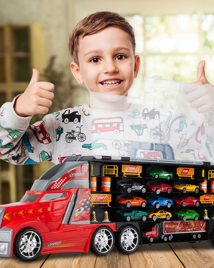 Didelis sunkvežimis žaisliniai automobiliai, paleidimo įrenginys, sunkvežimis transportuotojas 10 automobiliukų didelis