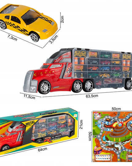 Didelis sunkvežimis žaisliniai automobiliai, paleidimo įrenginys, sunkvežimis transportuotojas 10 automobiliukų didelis