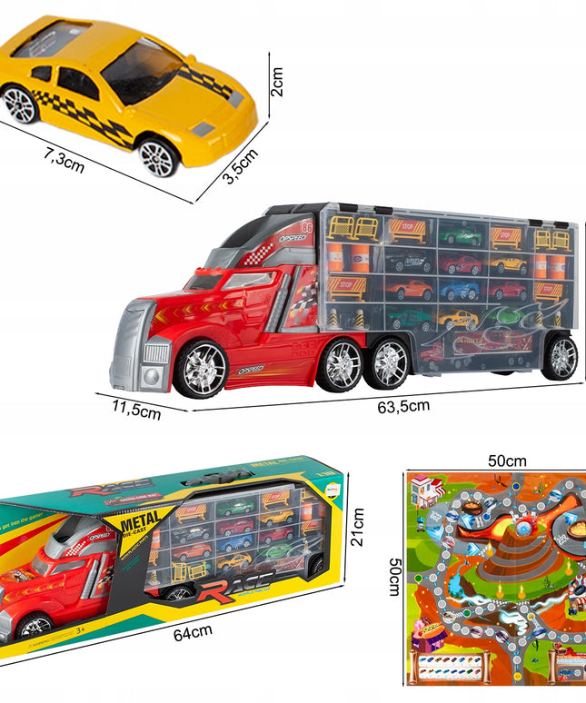 Didelis sunkvežimis žaisliniai automobiliai, paleidimo įrenginys, sunkvežimis transportuotojas 10 automobiliukų didelis