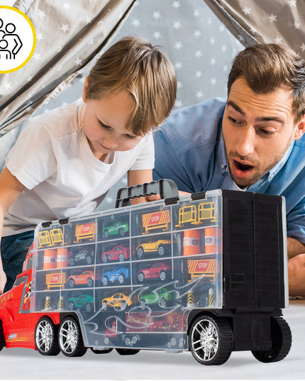 Didelis sunkvežimis žaisliniai automobiliai, paleidimo įrenginys, sunkvežimis transportuotojas 10 automobiliukų didelis