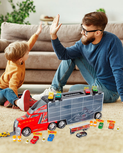 Didelis sunkvežimis žaisliniai automobiliai, paleidimo įrenginys, sunkvežimis transportuotojas 10 automobiliukų didelis