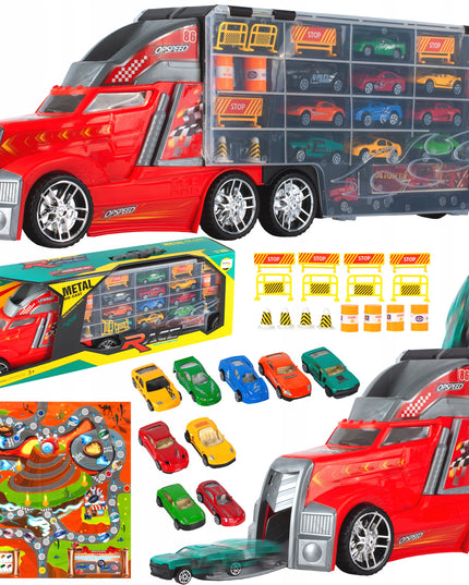 Didelis sunkvežimis žaisliniai automobiliai, paleidimo įrenginys, sunkvežimis transportuotojas 10 automobiliukų didelis