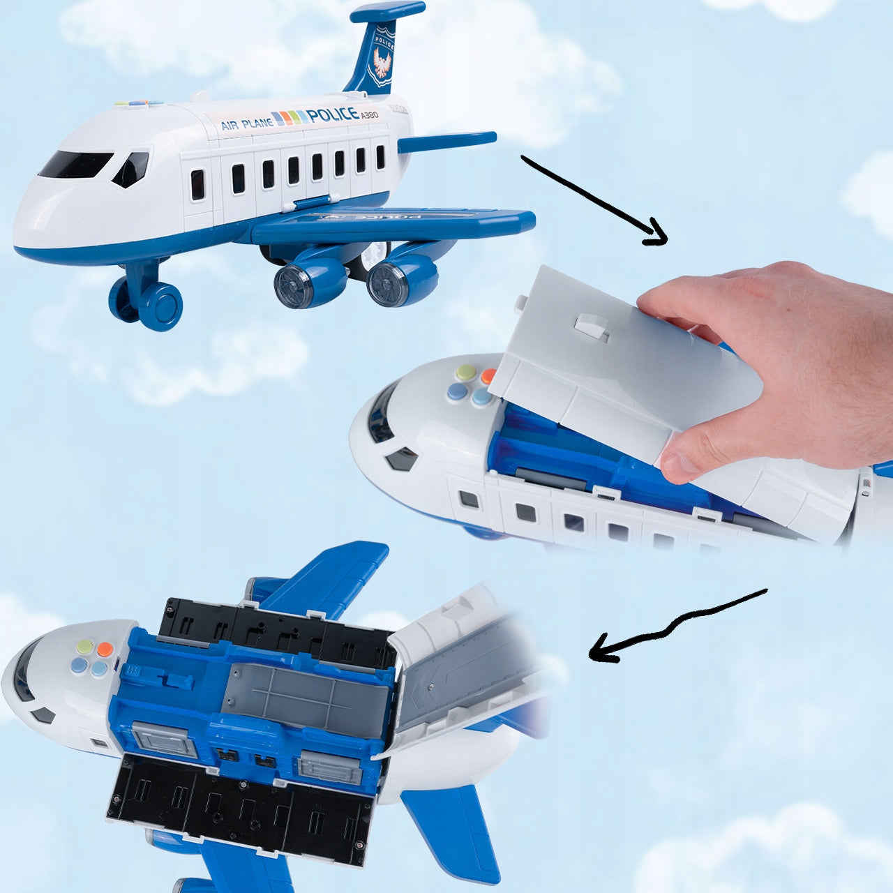 DIDELIS POLICIJOS LĖKTUVAS IŠSKLEIDŽIAMAS INTERAKTYVUS NAUDOJANTIS BATERIJOMIS STOVĖJIMO AIKŠTELĖ TRANSPORTAS