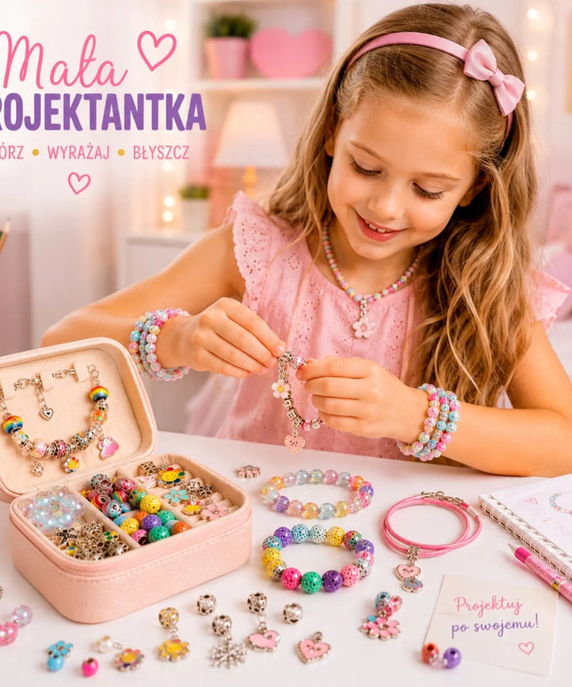 Didelis QULKI rinkinys apyrankėms ir vėriniams kurti su pakabukais, karoliukais ir dėžute
