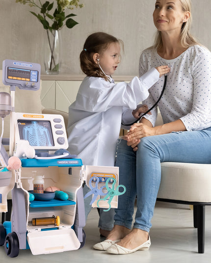 Didelis gydytojo EKG rinkinys su aksesuarais ant vežimėlio, Mažasis gydytojas vaikams
