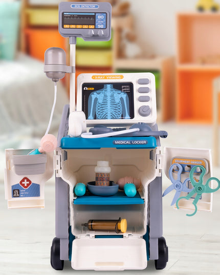 Didelis gydytojo EKG rinkinys su aksesuarais ant vežimėlio, Mažasis gydytojas vaikams