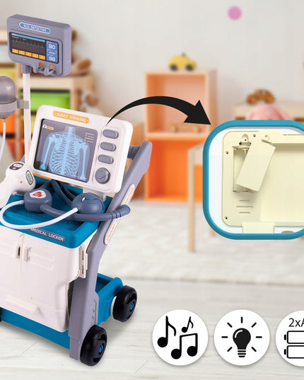 Didelis gydytojo EKG rinkinys su aksesuarais ant vežimėlio, Mažasis gydytojas vaikams