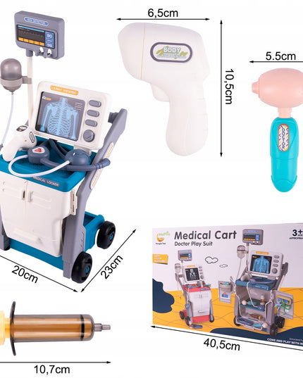 Didelis gydytojo EKG rinkinys su aksesuarais ant vežimėlio, Mažasis gydytojas vaikams
