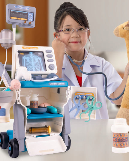Didelis gydytojo EKG rinkinys su aksesuarais ant vežimėlio, Mažasis gydytojas vaikams