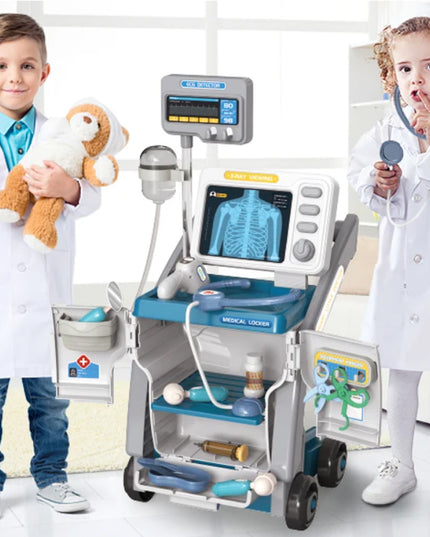 Didelis gydytojo EKG rinkinys su aksesuarais ant vežimėlio, Mažasis gydytojas vaikams
