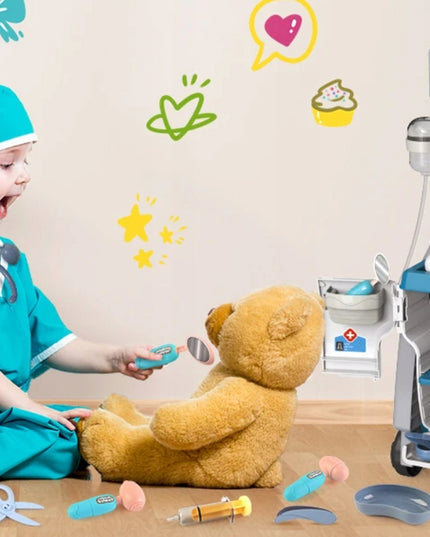 Didelis gydytojo EKG rinkinys su aksesuarais ant vežimėlio, Mažasis gydytojas vaikams