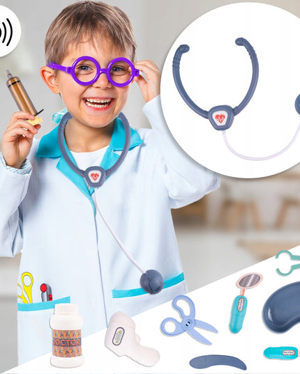 Didelis gydytojo EKG rinkinys su aksesuarais ant vežimėlio, Mažasis gydytojas vaikams