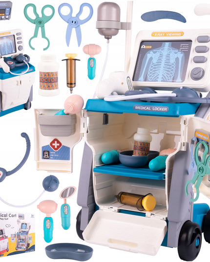 Didelis gydytojo EKG rinkinys su aksesuarais ant vežimėlio, Mažasis gydytojas vaikams