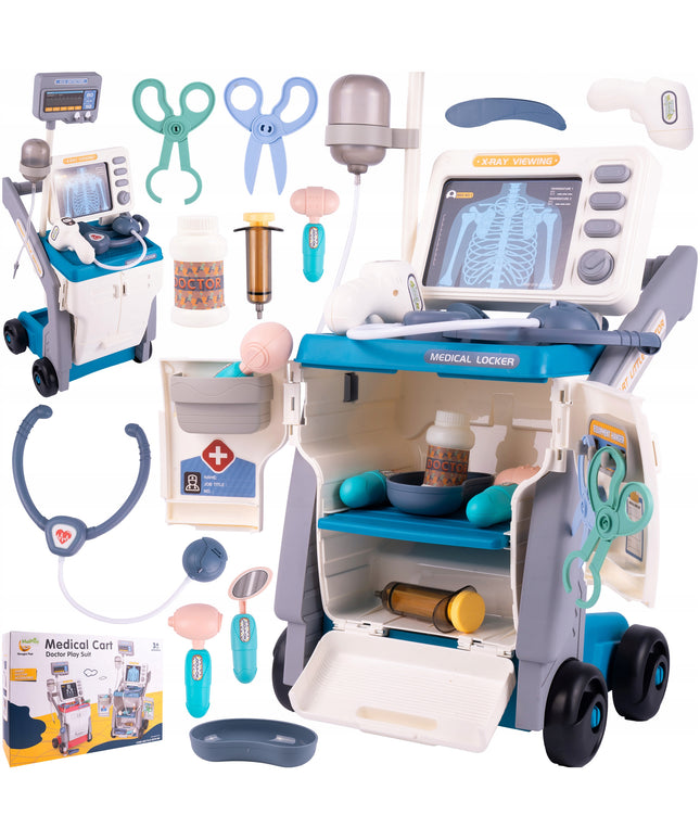 Didelis gydytojo EKG rinkinys su aksesuarais ant vežimėlio, Mažasis gydytojas vaikams