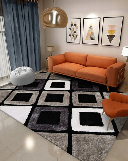 Kilimas 120x170 Rudas Juodas Svetainei Geometrinis Kvadratų Neslystantis