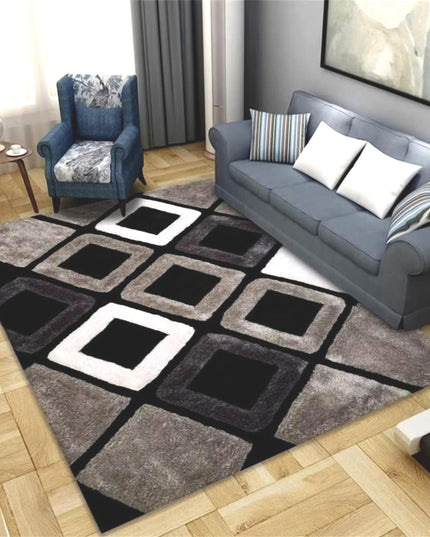 Kilimas 120x170 Rudas Juodas Svetainei Geometrinis Kvadratų Neslystantis