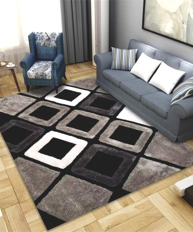 Kilimas 120x170 Rudas Juodas Svetainei Geometrinis Kvadratų Neslystantis