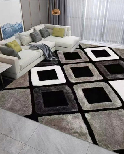 Kilimas 120x170 Rudas Juodas Svetainei Geometrinis Kvadratų Neslystantis