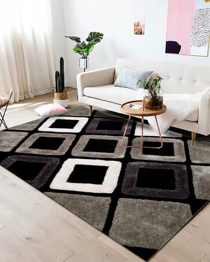 Kilimas 120x170 Rudas Juodas Svetainei Geometrinis Kvadratų Neslystantis