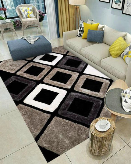 Kilimas 120x170 Rudas Juodas Svetainei Geometrinis Kvadratų Neslystantis