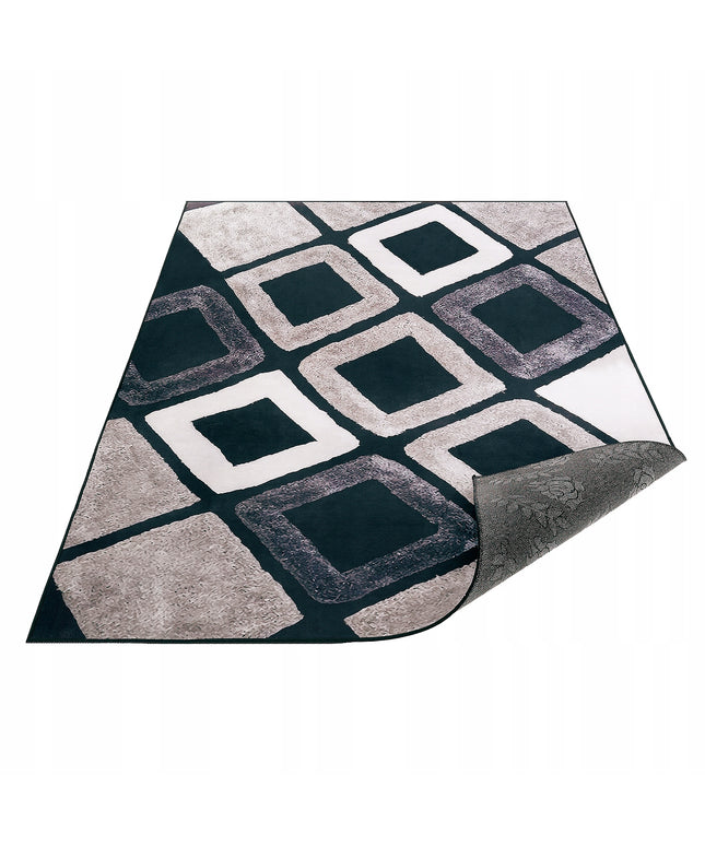 Kilimas 120x170 Rudas Juodas Svetainei Geometrinis Kvadratų Neslystantis