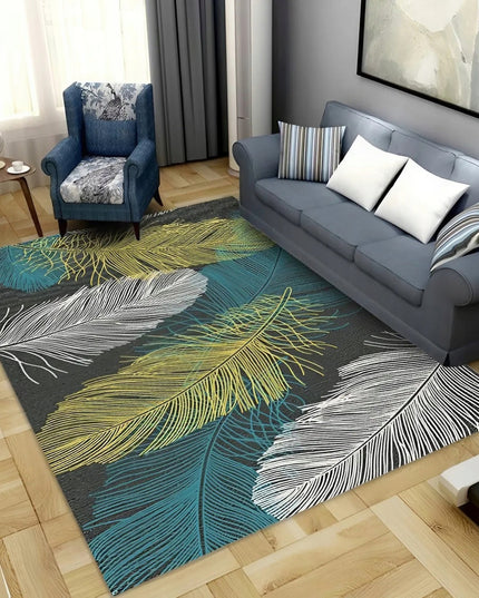 Kilimas 120x170 Juodas, Mėlynas, Geltonas, Plunksnos, Svetainei, Kambariui, Neslystantis