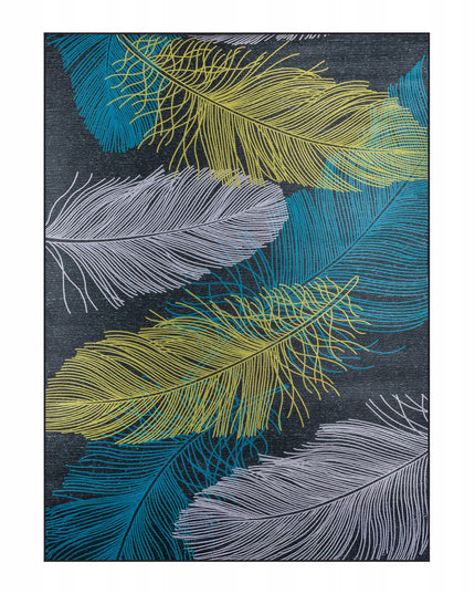 Kilimas 120x170 Juodas, Mėlynas, Geltonas, Plunksnos, Svetainei, Kambariui, Neslystantis