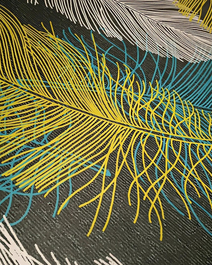 Kilimas 120x170 Juodas, Mėlynas, Geltonas, Plunksnos, Svetainei, Kambariui, Neslystantis