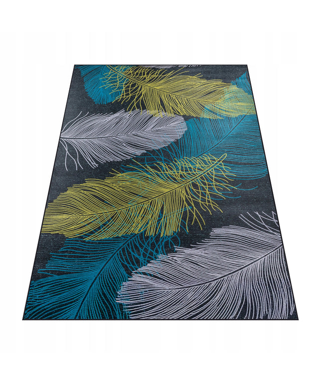 Kilimas 120x170 Juodas, Mėlynas, Geltonas, Plunksnos, Svetainei, Kambariui, Neslystantis