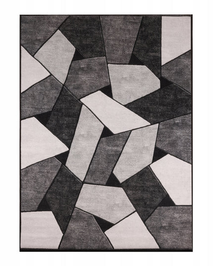 Modernus neslystantis pilkas juodas kilimas 120x170 cm mozaikos raštu svetainei BCF