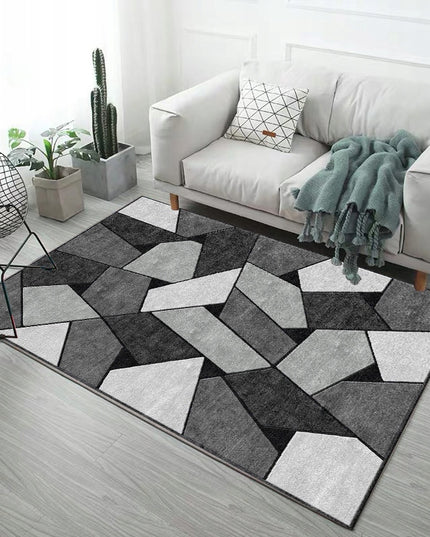 Modernus neslystantis pilkas juodas kilimas 120x170 cm mozaikos raštu svetainei BCF