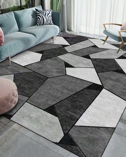 Modernus neslystantis pilkas juodas kilimas 120x170 cm mozaikos raštu svetainei BCF