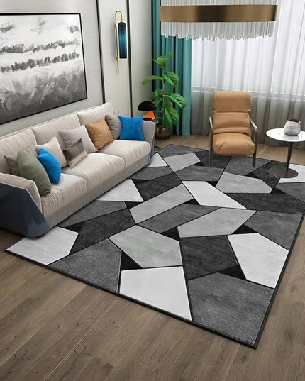 Modernus neslystantis pilkas juodas kilimas 120x170 cm mozaikos raštu svetainei BCF