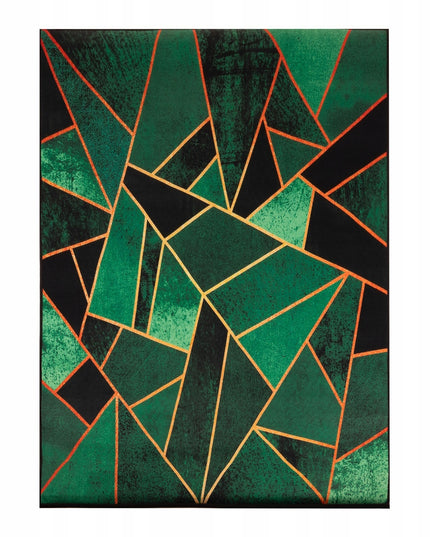 Žalias geometrinis kilimas 220x160cm su auksiniais akcentais, glamūrinio stiliaus