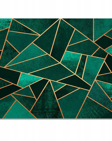 Žalias geometrinis kilimas 220x160cm su auksiniais akcentais, glamūrinio stiliaus